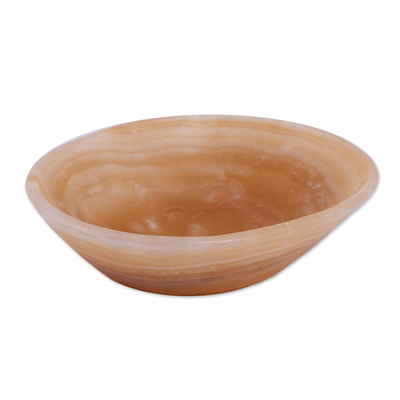 Onyx decorative bowl, 'Brown Layers' - Handmade Onyx Decorative Bowl with Brown Lines from Mexico