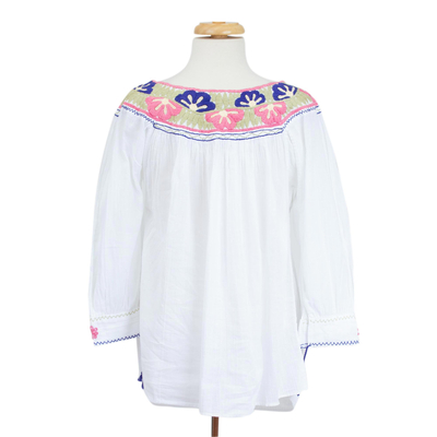 Blusa de algodón - Blusa de algodón blanca bordada con mangas 3/4