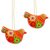 Ceramic ornaments, 'Marigold Doves' (pair) - 2 Yellow Floral Ceramic Peace Dove Ornaments Crafted by Hand