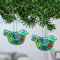 Ceramic ornaments, Turquoise Doves (pair)