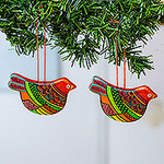 Ceramic Handcrafted and Painted Orange Dove Ornaments (Pair), 'Happy Ginger Dove'