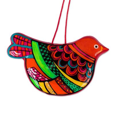 Ceramic ornaments, 'Happy Ginger Dove' (pair) - Ceramic Handcrafted and Painted Orange Dove Ornaments (Pair)