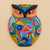 Ceramic wall art, 'The Wisest Bird' - Hand-Painted Owl Ceramic Wall Ornament with Flowers