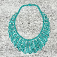 Glass beaded statement necklace, 'Beach Waves' - Mexican Artisan Crafted Glass Beaded Statement Necklace