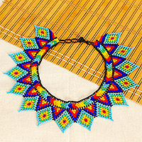 Glass beaded statement necklace, 'Rainbow Diamonds' - Handmade Multicolored Glass Beaded Statement Necklace