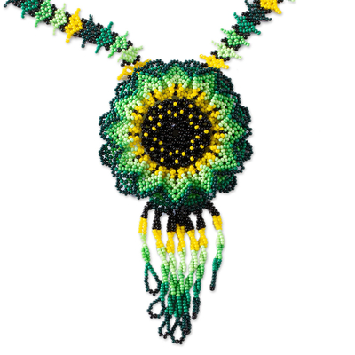 Halskette mit Anhänger aus Glasperlen - Mexikanische handgefertigte Halskette mit Sonnenblumenperlen-Anhänger