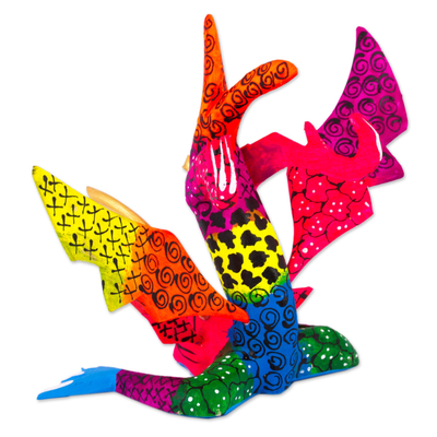Wood alebrije sculpture, 'Acrobatic Dragon' - Colorful Hand Carved and Painted Dragon Alebrije Figurine