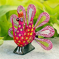 Featured review for Alebrije wood sculpture, Flapping Peacock