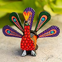 Featured review for Alebrije wood sculpture, Colorful Peacock