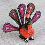 Alebrije wood sculpture, 'Colorful Peacock' - Hand-Painted Alebrije Wood Peacock Sculpture from Mexico