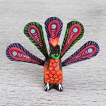 Alebrije wood sculpture, 'Colorful Peacock' - Hand-Painted Alebrije Wood Peacock Sculpture from Mexico