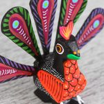 Alebrije wood sculpture, 'Colorful Peacock' - Hand-Painted Alebrije Wood Peacock Sculpture from Mexico