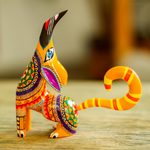 Wood alebrije figurine, 'Howl' - Multi-Color Copal Wood Howling Coyote Alebrije Figurine