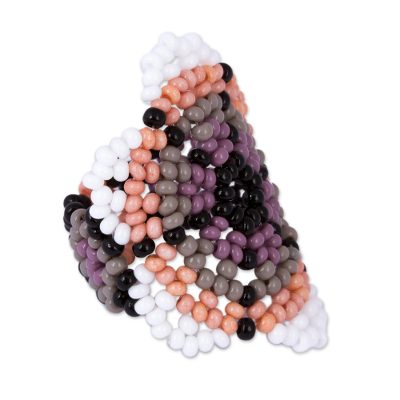 Handcrafted Glass Beaded Floral Cocktail Ring from Mexico
