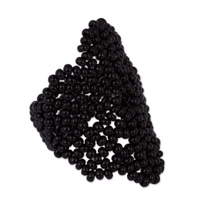 Glass Beaded Floral Ring in Black from Mexico