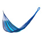 Hammock, 'Afternoon Breeze' (single) - Hand Crafted Blue Striped Nylon Rope Single Hammock