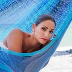 Hammock, 'Afternoon Breeze' (single) - Hand Crafted Blue Striped Nylon Rope Single Hammock