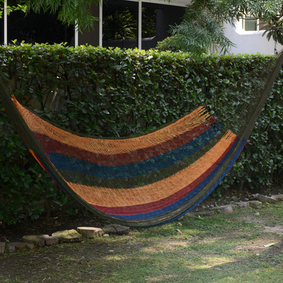 Handwoven rope hammock, 'Tropical Wind' (single) - Hand Crafted colourful Stripe Nylon Rope Single-Sized Hammock