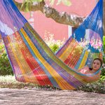 Handwoven hammock, 'Beach Breeze' (double) - Hand Crafted Multi-Color Striped Nylon Double-Sized Hammock