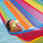 Handwoven hammock, 'Beach Breeze' (double) - Hand Crafted Multi-Color Striped Nylon Double-Sized Hammock