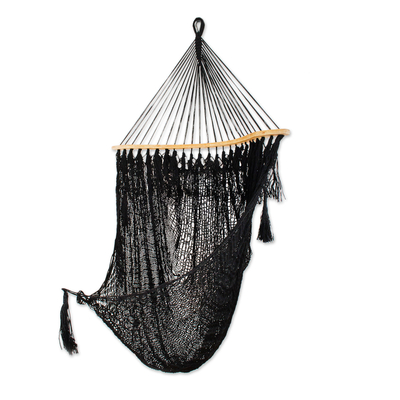 Nylon rope hammock swing, 'Nocturnal Dream' - Hand Crafted Black Nylon Rope Hammock Swing