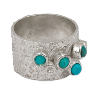 Turquoise band ring, 'Turquoise Dreams' - Sterling Silver and Turquoise Band Ring from Mexico