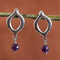 Amethyst dangle earrings, 'Royal Accent' - Sterling Silver and Amethyst Dangle Earrings from Mexico