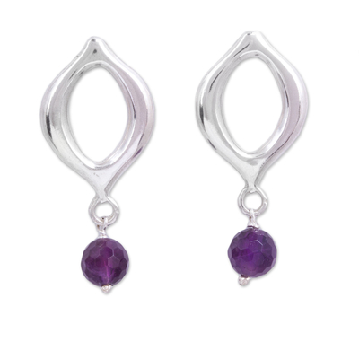 Amethyst dangle earrings, 'Royal Accent' - Sterling Silver and Amethyst Dangle Earrings from Mexico