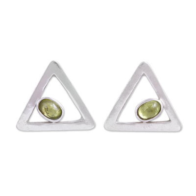 Peridot drop earrings, 'Graceful Triangles' - Sterling Silver and Peridot Triangle Drop Earrings