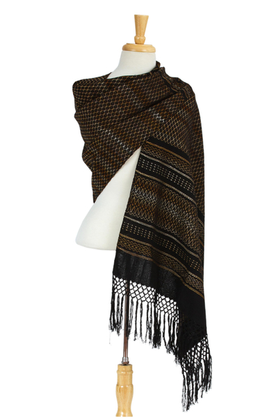 Cotton shawl, 'Sophisticated Designs' - Artisan Handwoven Cotton Shawl from Mexico