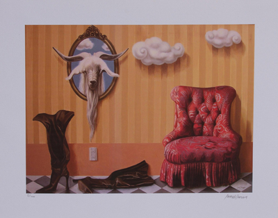 Giclee print on canvas, 'The Mirror' - Signed Animal-Themed Surrealist Giclee Print from Mexico