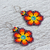 Glass beaded dangle earrings, 'Flowers of Color' - Glass Beaded Floral Dangle Earrings from Mexico (image 2b) thumbail