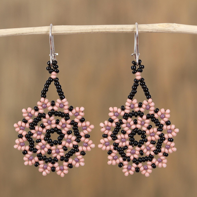 Glass beaded dangle earrings, 'Sweet Star Flowers' - Glass Beaded Floral Dangle Earrings from Mexico