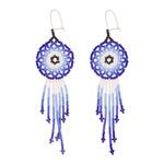 Glass beaded waterfall earrings, 'Foam of the Sea' - Glass Beaded Waterfall Earrings in Blue from Mexico
