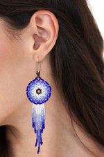 Glass beaded waterfall earrings, 'Foam of the Sea' - Glass Beaded Waterfall Earrings in Blue from Mexico