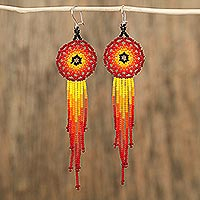 Glass beaded waterfall earrings, 'Sunset Rain' - Glass Beaded Waterfall Earrings from Mexico