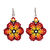 Glass beaded dangle earrings, 'Blazing Flowers' - Glass Beaded Floral Dangle Earrings in Red from Mexico thumbail