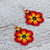Glass beaded dangle earrings, 'Blazing Flowers' - Glass Beaded Floral Dangle Earrings in Red from Mexico (image 2b) thumbail