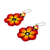 Glass beaded dangle earrings, 'Blazing Flowers' - Glass Beaded Floral Dangle Earrings in Red from Mexico (image 2c) thumbail