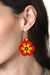 Glass beaded dangle earrings, 'Blazing Flowers' - Glass Beaded Floral Dangle Earrings in Red from Mexico