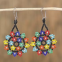 Glass beaded dangle earrings, 'Colorful Stars' - Multicolored Star-Shaped Glass Beaded Earrings from Mexico