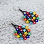 Glass beaded dangle earrings, 'Colorful Stars' - Multicolored Star-Shaped Glass Beaded Earrings from Mexico