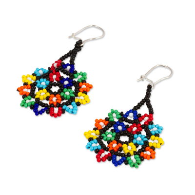 Glass beaded dangle earrings, 'Colorful Stars' - Multicolored Star-Shaped Glass Beaded Earrings from Mexico