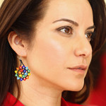 Glass beaded dangle earrings, 'Colorful Stars' - Multicolored Star-Shaped Glass Beaded Earrings from Mexico