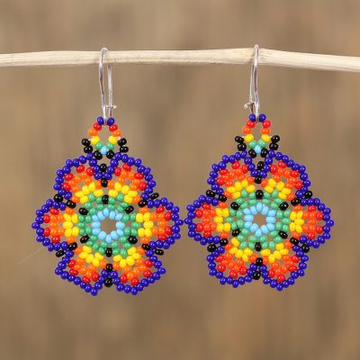 Pendientes colgantes con cuentas de cristal - Aretes colgantes florales con cuentas de vidrio de México