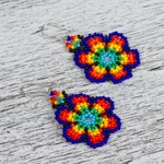 Glass beaded dangle earrings, 'Floral Colors' - Glass Beaded Floral Dangle Earrings from Mexico