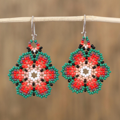 Glass beaded dangle earrings, 'Colors of Mexico' - Mexico-Themed Glass Beaded Dangle Earrings