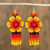 Glass beaded waterfall earrings, 'Fiery Raining Flowers' - Fiery Floral Glass Beaded Waterfall Earrings from Mexico (image 2) thumbail