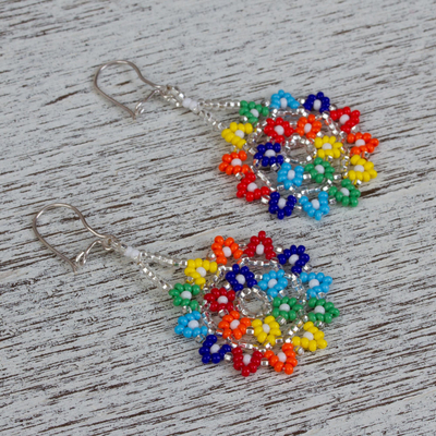 Glass beaded dangle earrings, 'Colors of Happiness' - Multicolored Glass Beaded Dangle Earrings from Mexico