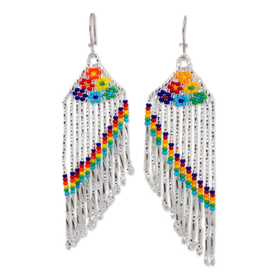 Colorful Glass Beaded Waterfall Earrings from Mexico